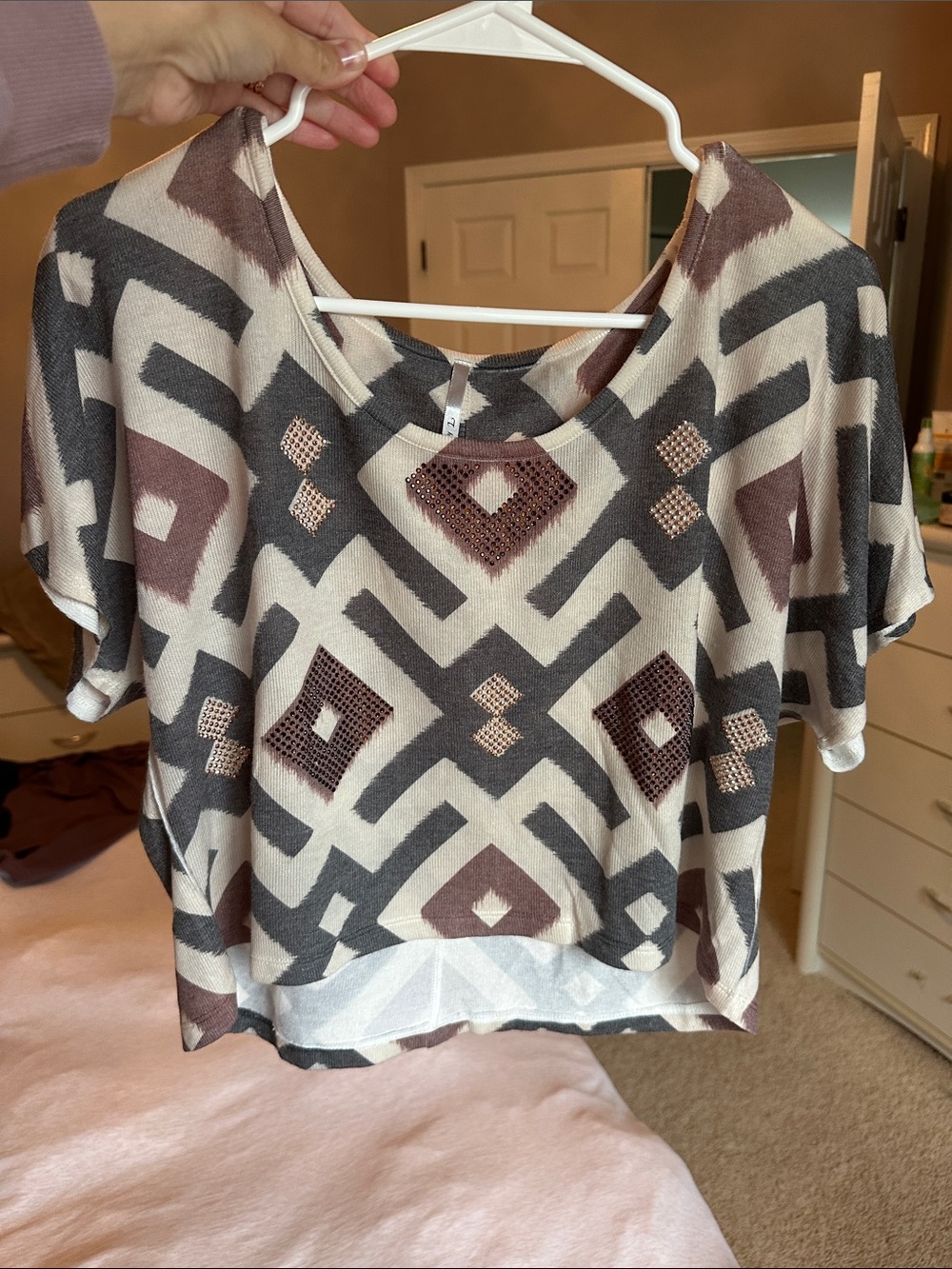 Rhinestone Cropped Shirt